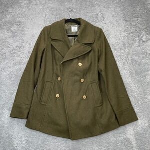 Old Navy Jacket Womens Medium Green Peacoat Wool Blend Lined Double Breasted